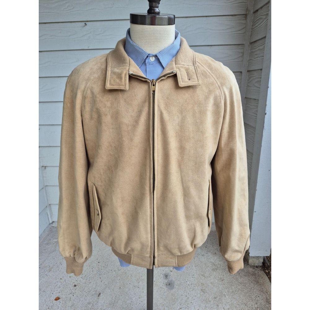 Vintage Lakeland Tan Suede Bomber Jacket Mens XL Full Zip Harrington Coat - Picture 2 of 16